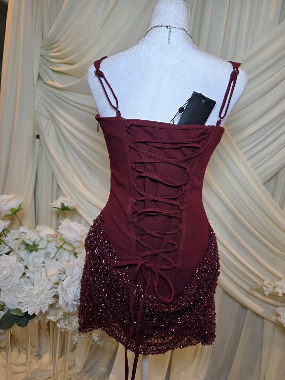 Unknown Brand Burgundy Sequin Mini Dress - Picture 2 of 11